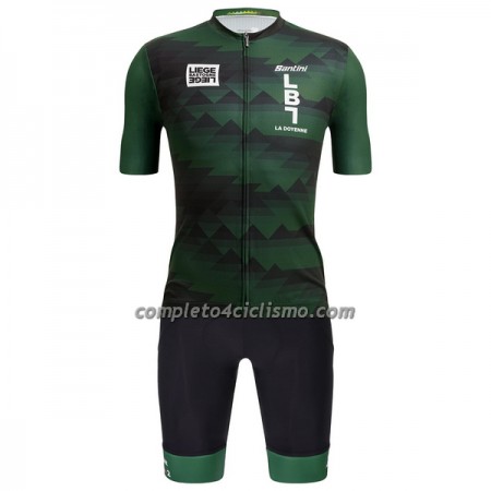 Completo Maglia + Pantaloncino con bretelle Santini 2023 Liege Bastogne Liege Manica Corta Verde